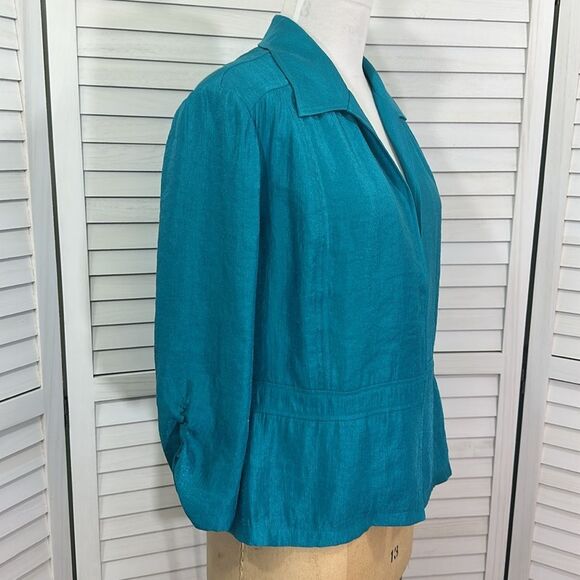 Chico’s Turquoise Peplum Jacket Size 3 (16) XL Sheen Lightweight - Picture 5 of 15